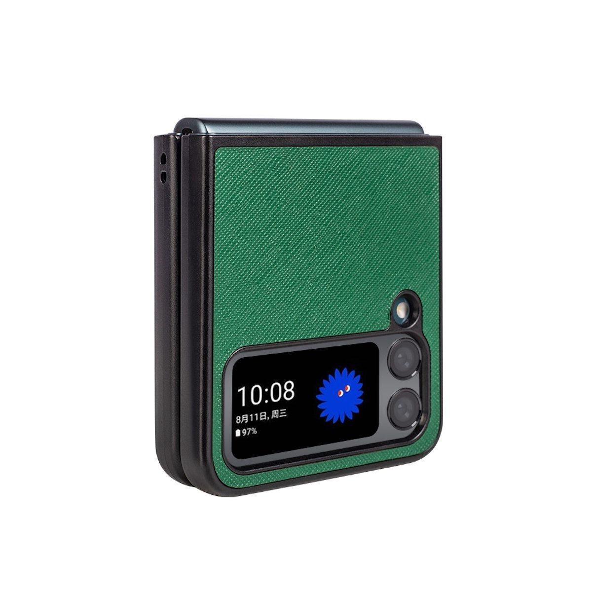 Wigento Handyhülle Für Samsung Galaxy Z Flip4 5G Design Cross Texture Cover Handy Tasche Hülle Etuis Muster Grün