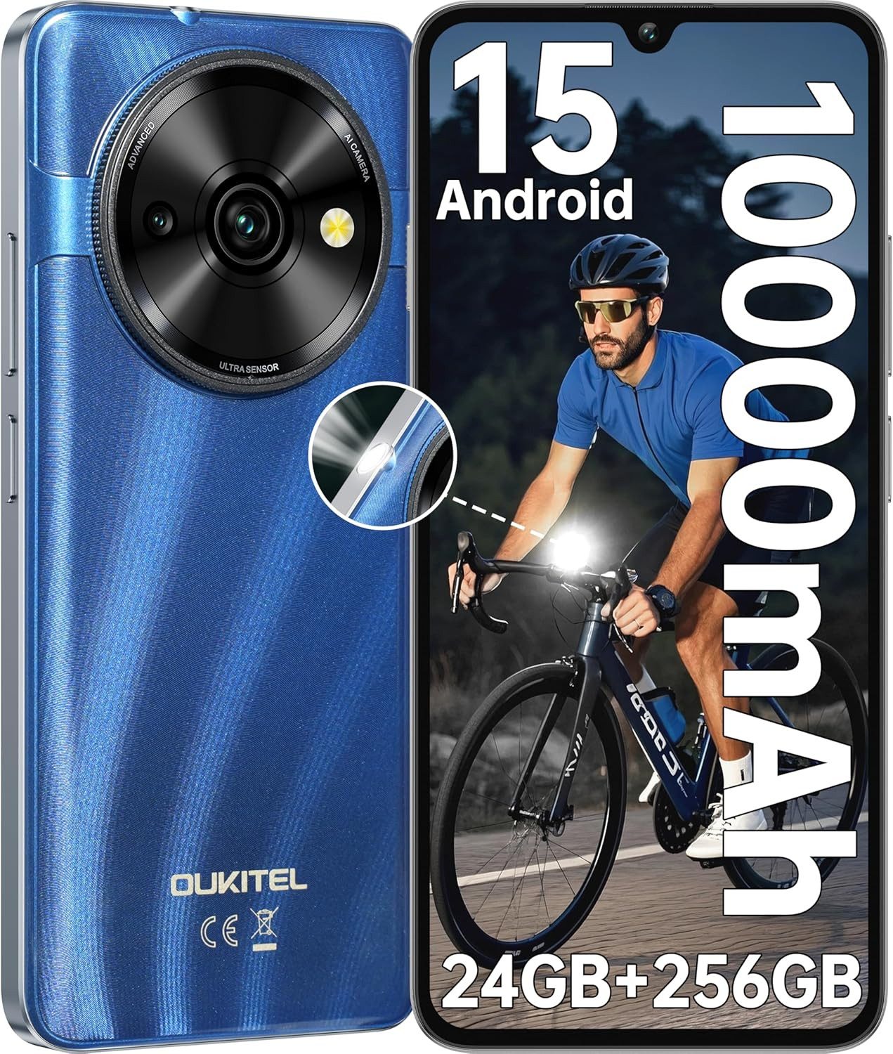 OUKITEL C59 Pro 24+256GB Androide 15 Smartphone (17,48 cm/6.88 Zoll, 256 GB Speicherplatz, 13 MP Kamera, 6,88 Zoll HD+ Display, 10000mAh, Octa-Core, Dual SIM 4G, GPS)