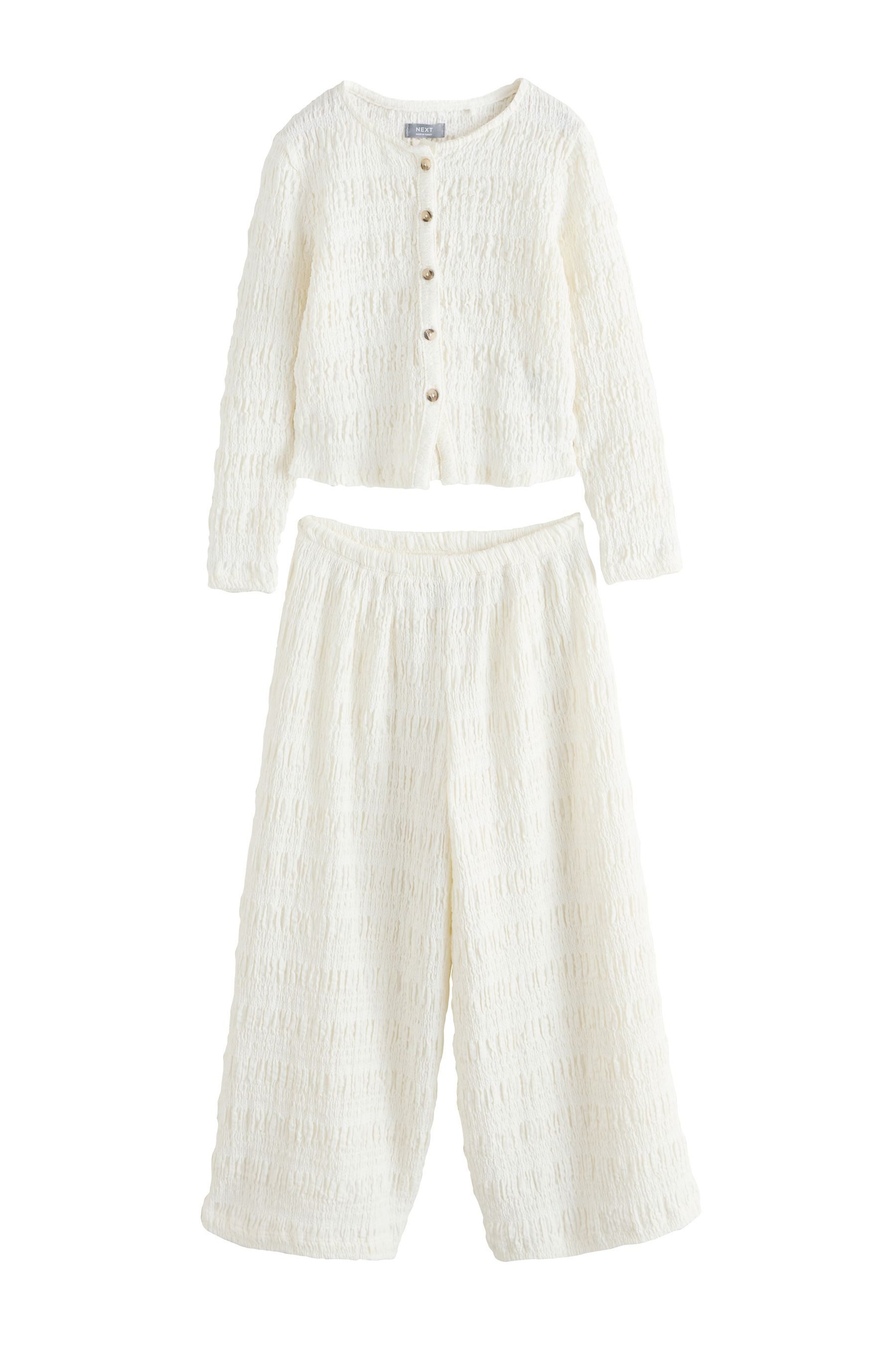 Next Top & Hose Strukturierte Strickjacke und weite Hose im Set (2-tlg)