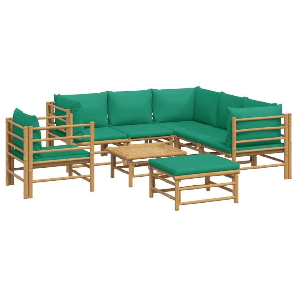 vidaXL Gartenlounge-Set 8-tlg. Garten-Lounge-Set mit Grünen Kissen Bambus, (1-tlg)