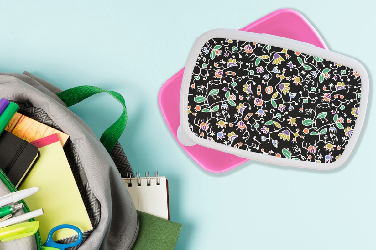 Brotdose - Brotbox MuchoWow Snackbox, rosa Lunchbox (2-tlg), Erwachsene, für Muster Kunststoff, Frühling, Kunststoff Mädchen, Blumen Kinder, -