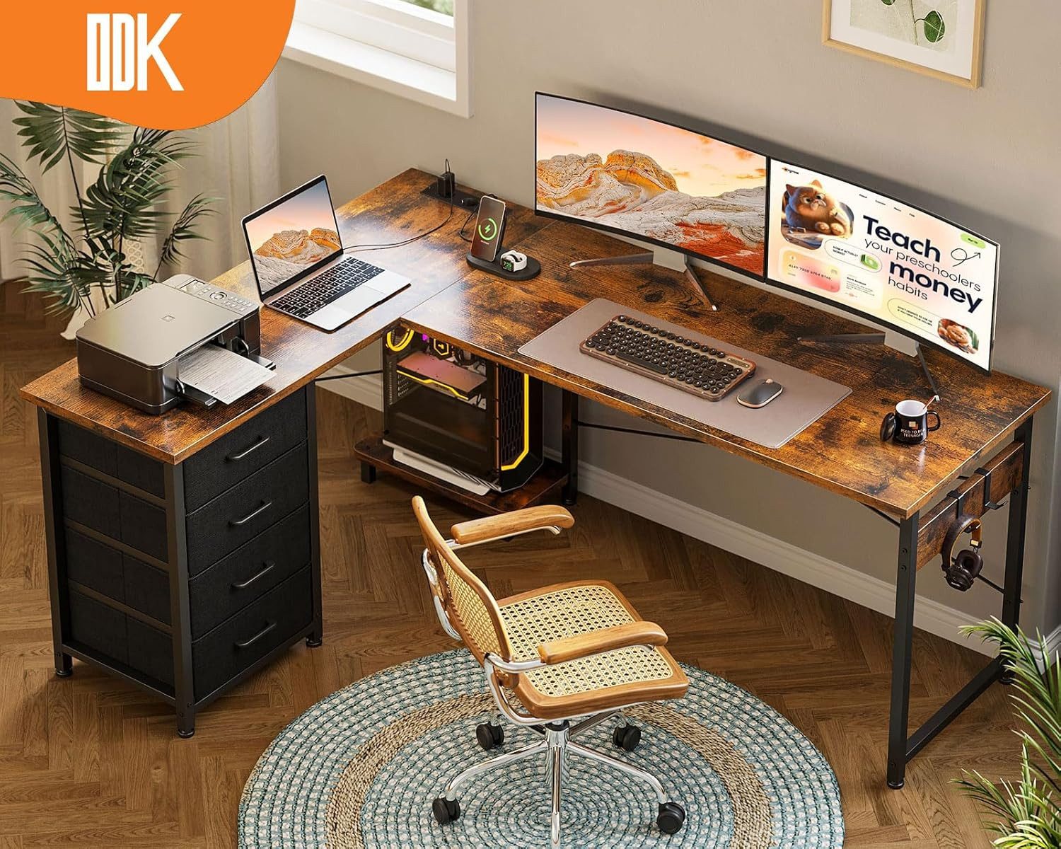 ODK Schreibtisch ODK Schreibtisch mit Schubladen, Steckdosen & USB günstig online kaufen