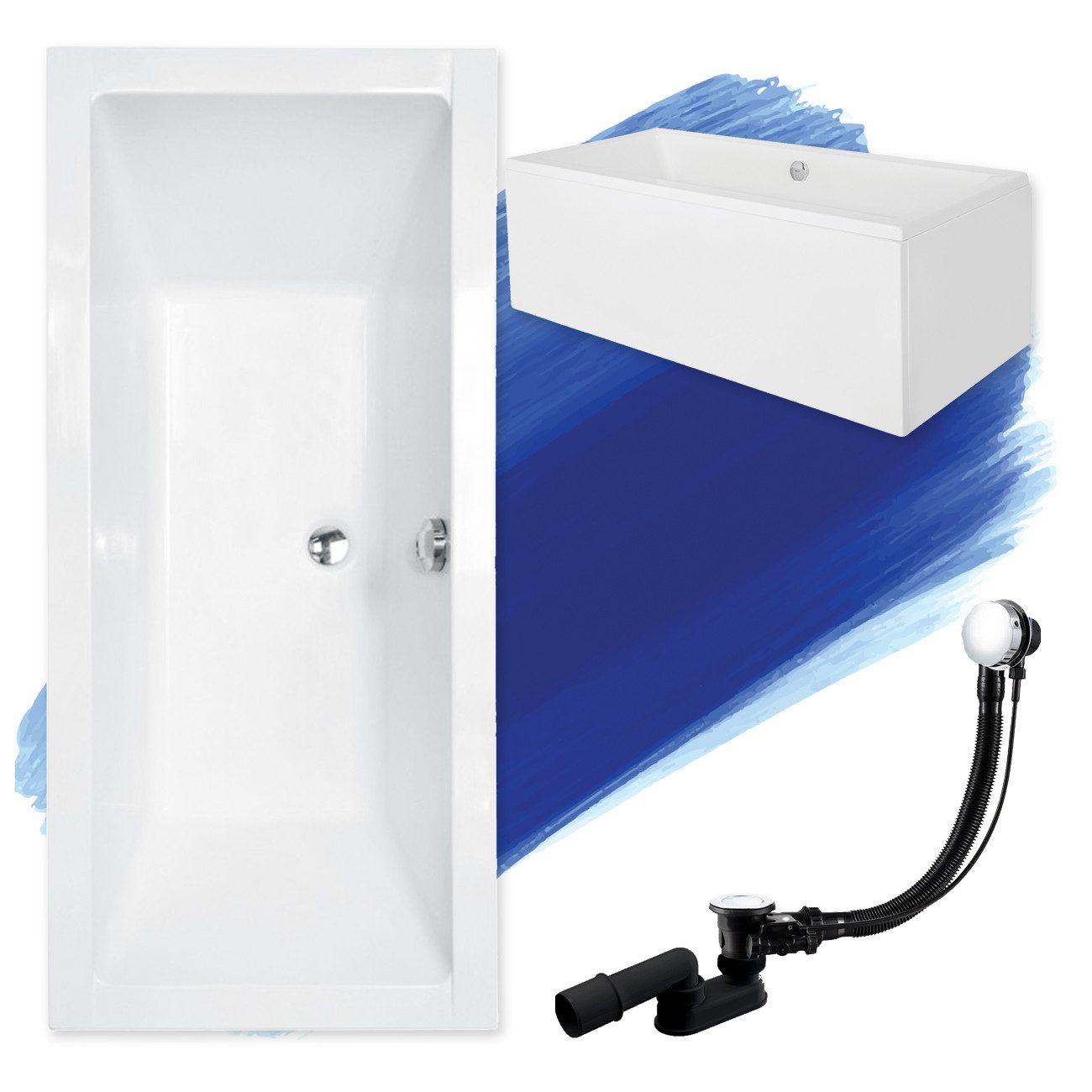 KOLMAN Badewanne Rechteck Quadro 180x80, Ablaufgarnitur günstig online kaufen