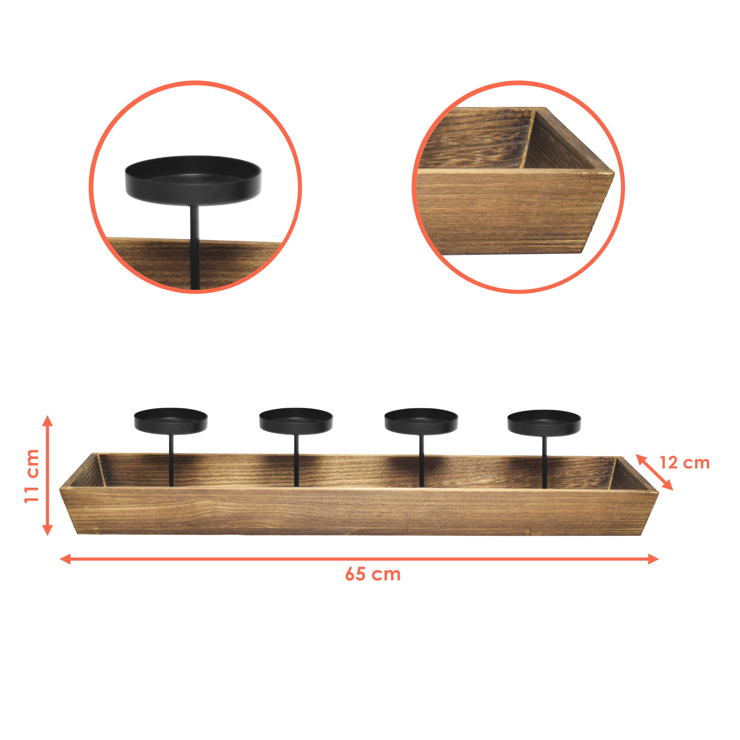 Spetebo Kerzenhalter XL Holz Advents Kerzenleuchter mit 4 Kerzentellern (Pa günstig online kaufen