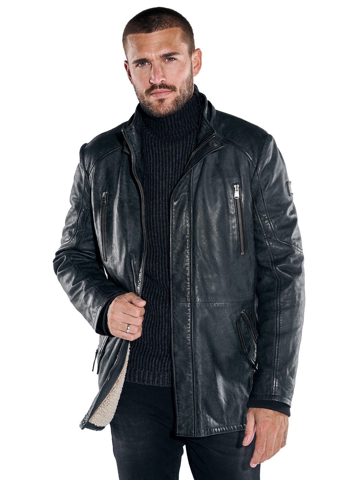 emilio adani Lederjacke emilio adani Herren Lederjacke slim fit, Anthrazit