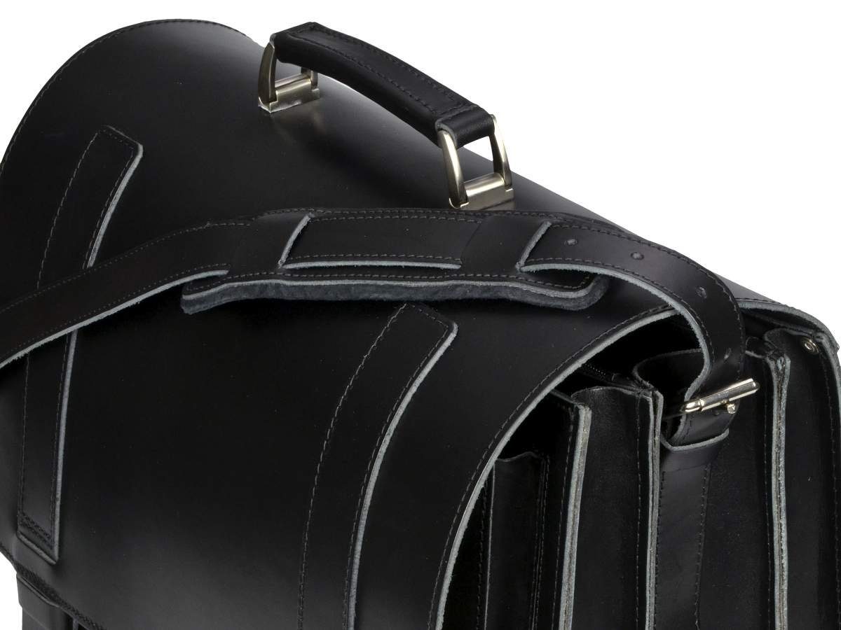 rustikales Leder mit 42 Classic, 3 schwarz Ruitertassen Lehrertasche cm Schultasche, Fächern, Aktentasche