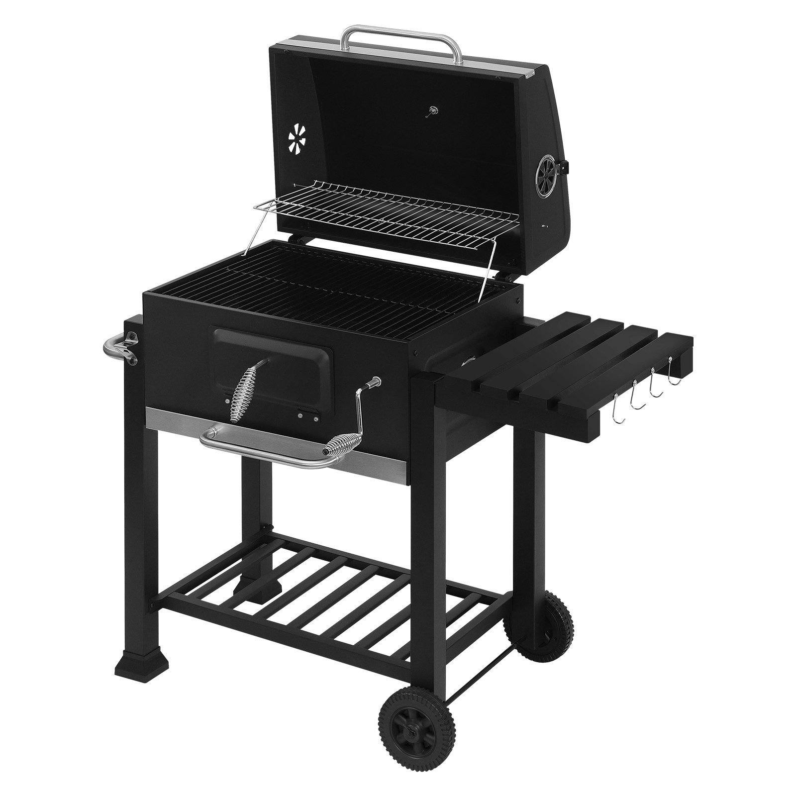 Woltu Holzkohlegrill, Kohlewanne höhenverstellbar Standgrill Barbecue Grill mit Räder