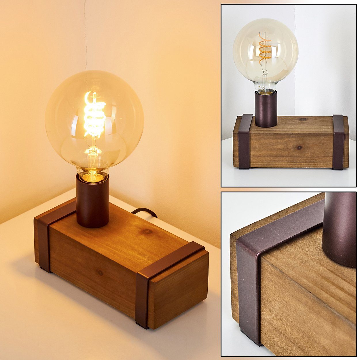 hofstein Tischleuchte »»Arzana« Tischlampe aus Metall/Holz in Rost/Braun, 1flammig, 1 x E27