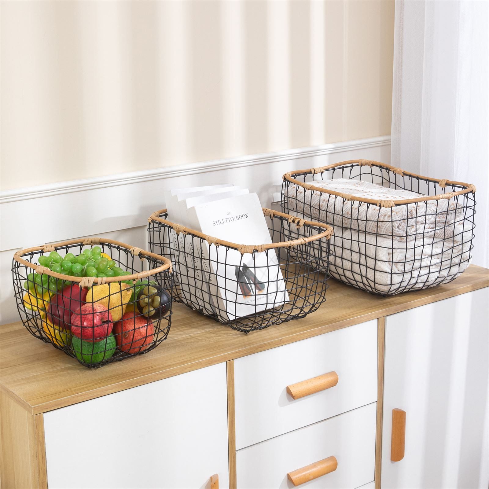 IDIMEX Aufbewahrungskorb JIMO (Set), Metallkorb 3er Set Organizer schwarz rechteckig Drahtkorb