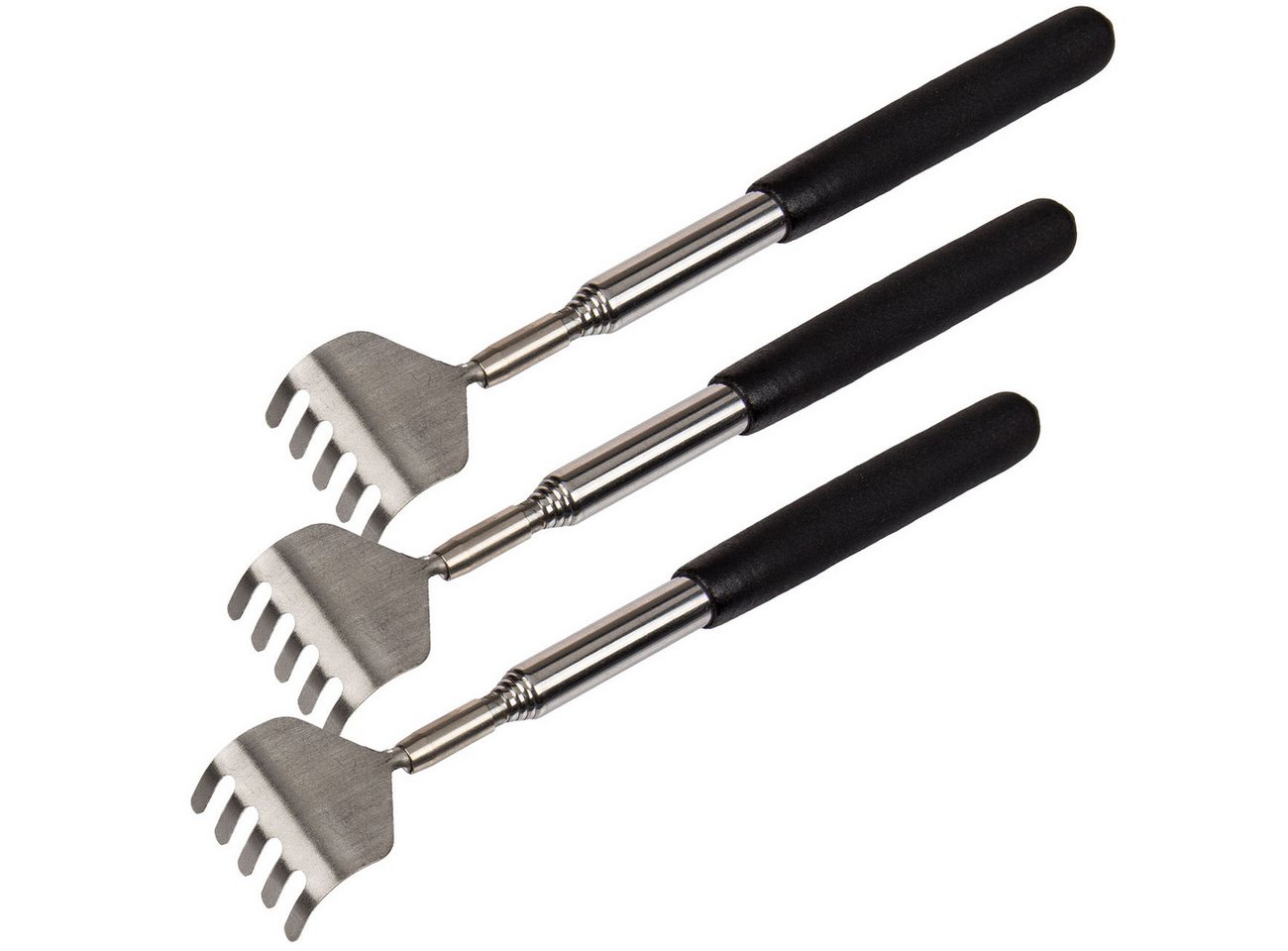 Out of the Blue Massagegerät Teleskop-Rückenkratzer 16-53cm, Ausziehbare Kratzhilfe aus Metall, 3-tlg., 1er/3er/6er/9er-Set, Ausziehbarer Rückenkratzer 16-53cm mit Gummi-Griff