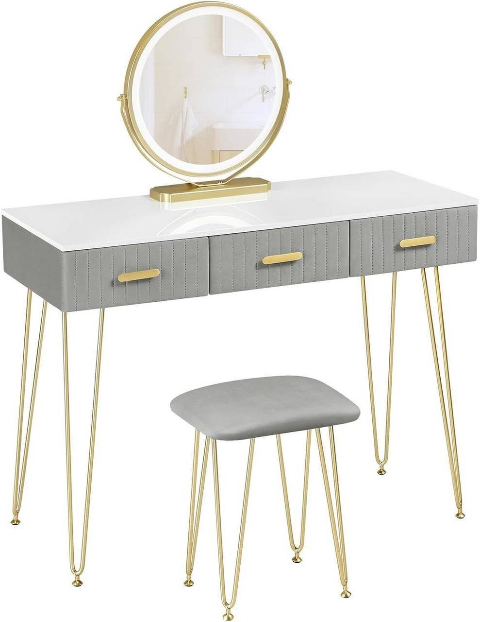 Woltu Schminktisch, mit LED Beleuchtung und Samthocker, 3 Schubladen günstig online kaufen