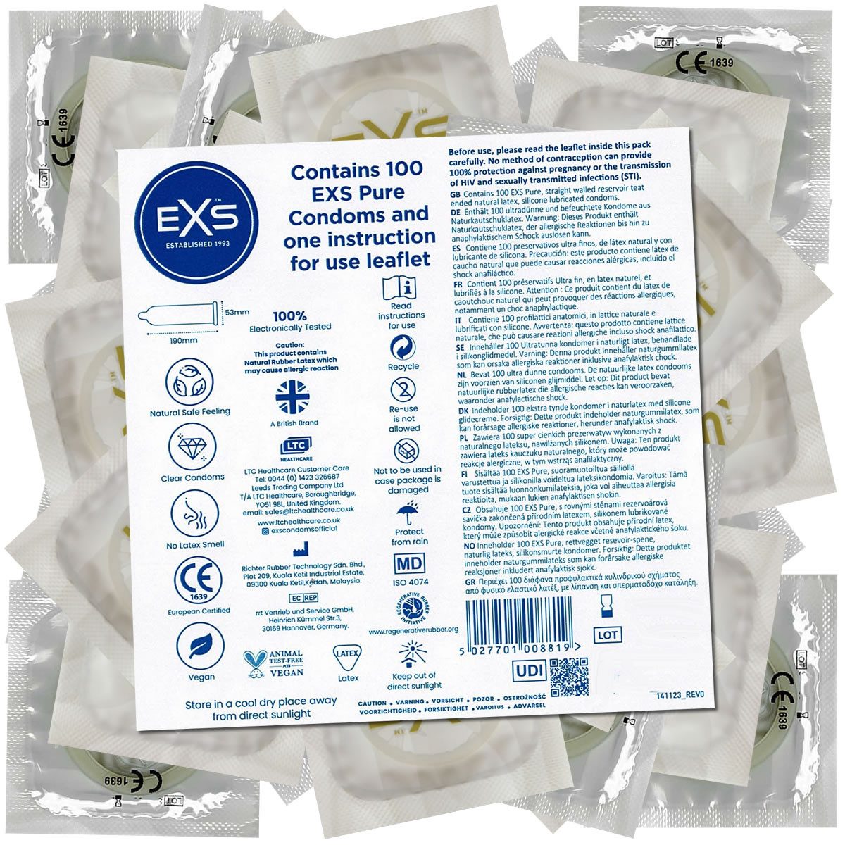 EXS Презервативы Pure - besonders gefühlvolle Презервативы, Packung mit, 100 St., Презервативы mit umweltfreundlicher Verpackung -, dünne, vegane Презервативы aus Fair Trade Latex