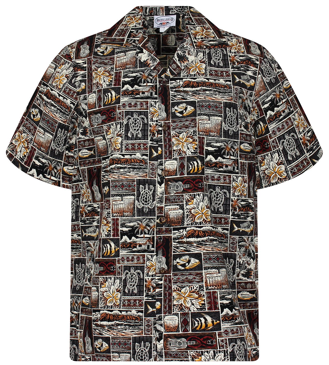 Pacific Legend Hawaiihemd "Puzzle" Herren Kurzarm Baumwolle Kokosknöpfe Original Hawaii