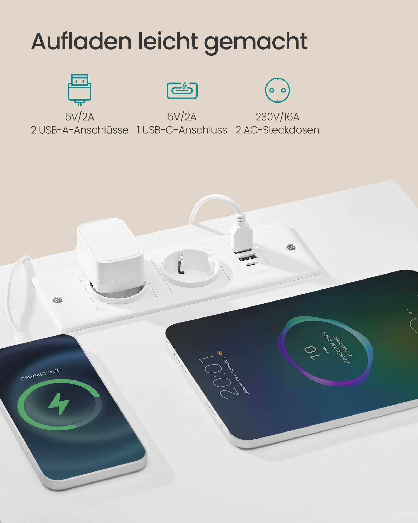 SONGMICS Nachttisch Beistelltisch, mit Ladestation, Beistelltisch mit App-gesteuerter, LED-Beleuchtung