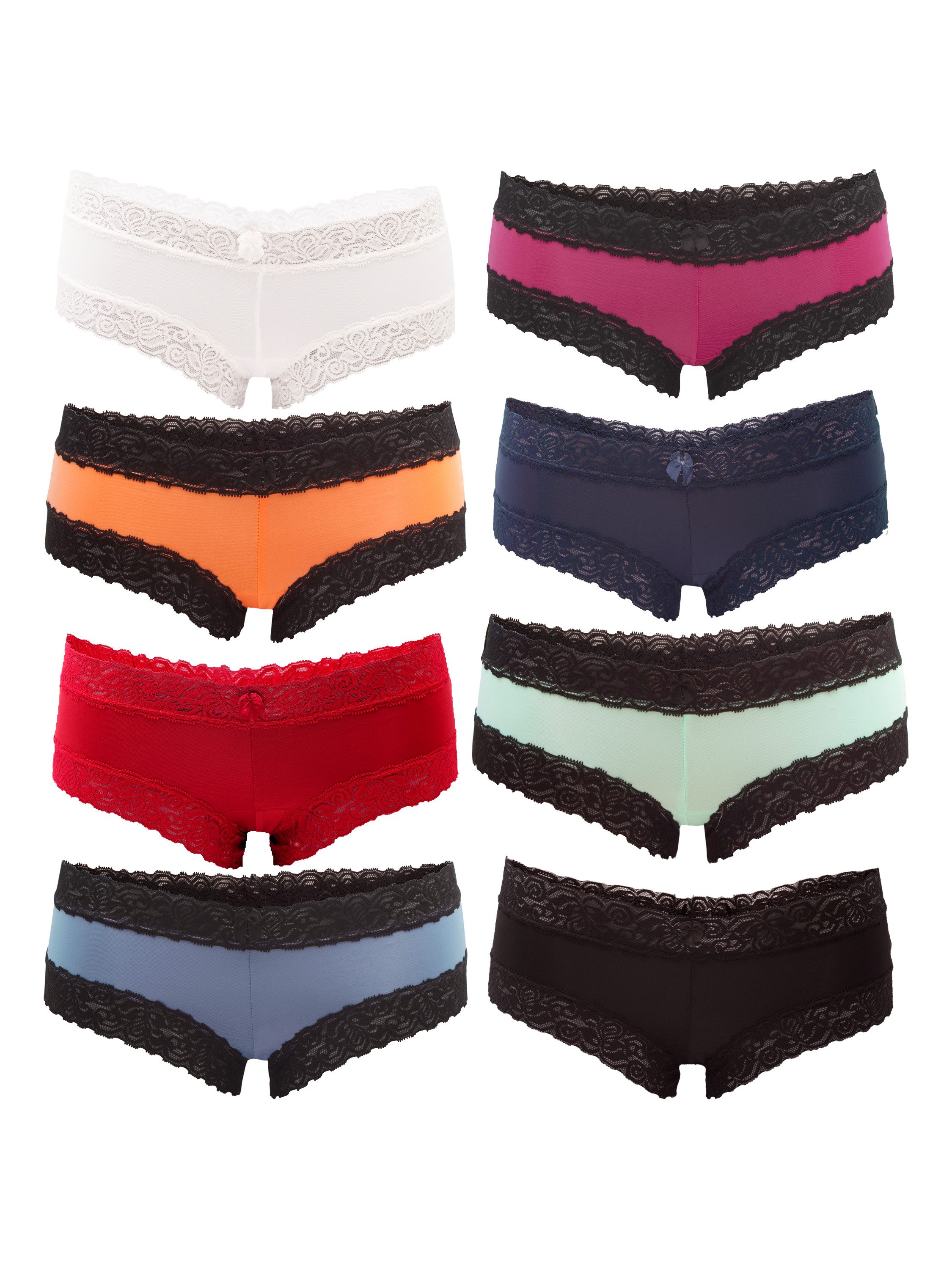 Fabio Farini Hipster Damen Unterwäsche - Frauen Unterhosen Panty Slip (Spar-Set, 5-St) mit floraler Spitze und Schleifchen, zufällig ausgewählte Farben