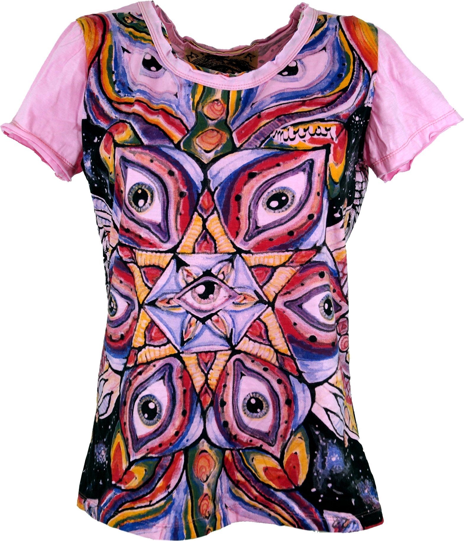 Guru-Shop T-Shirt Mirror Damen T-Shirt - Auge rosa Festival, Goa Style, alternative Bekleidung