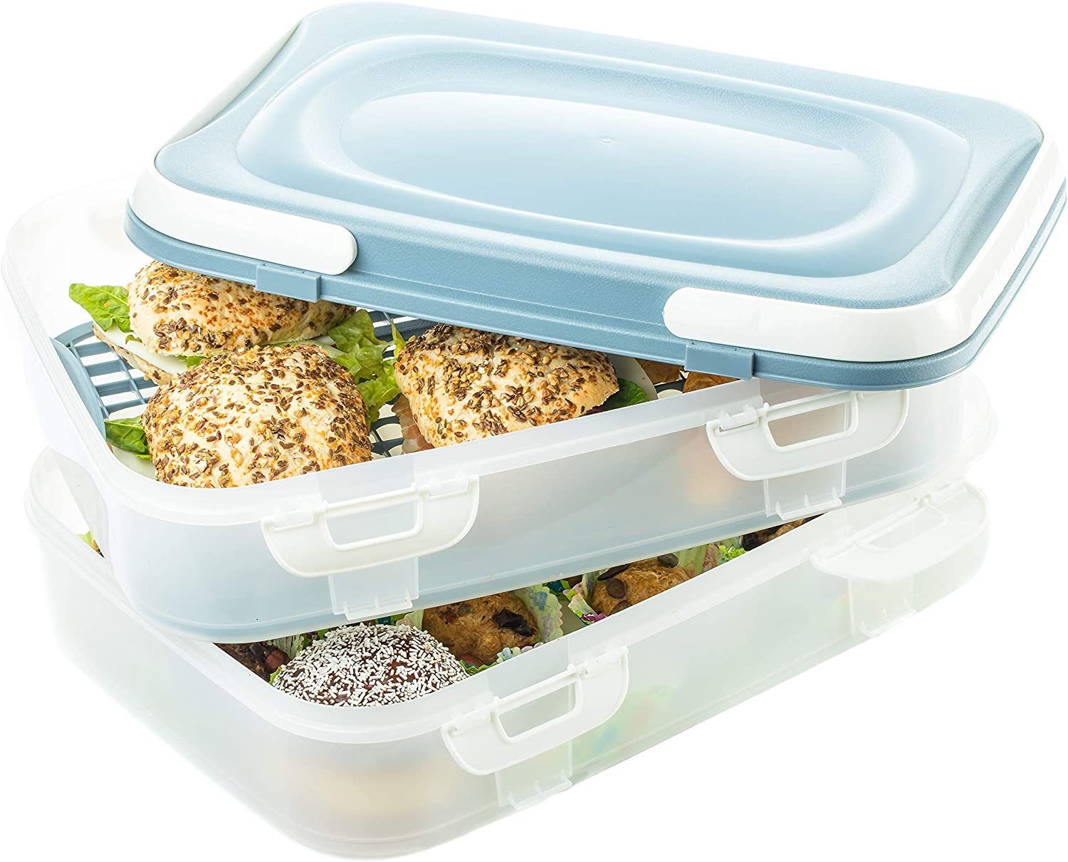 Lebensmittel Centi Transportbox Kuchenbehälter Kunststoff, und (3-tlg), Griffen Container klappbaren XL, Kuchentransportbox mit Etagen 2 Party