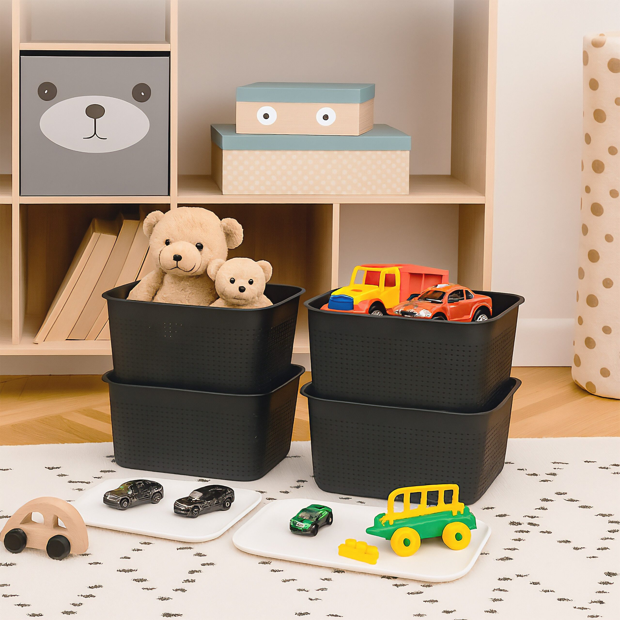 relaxdays Aufbewahrungsbox mit Deckel 6er Set, schwarz