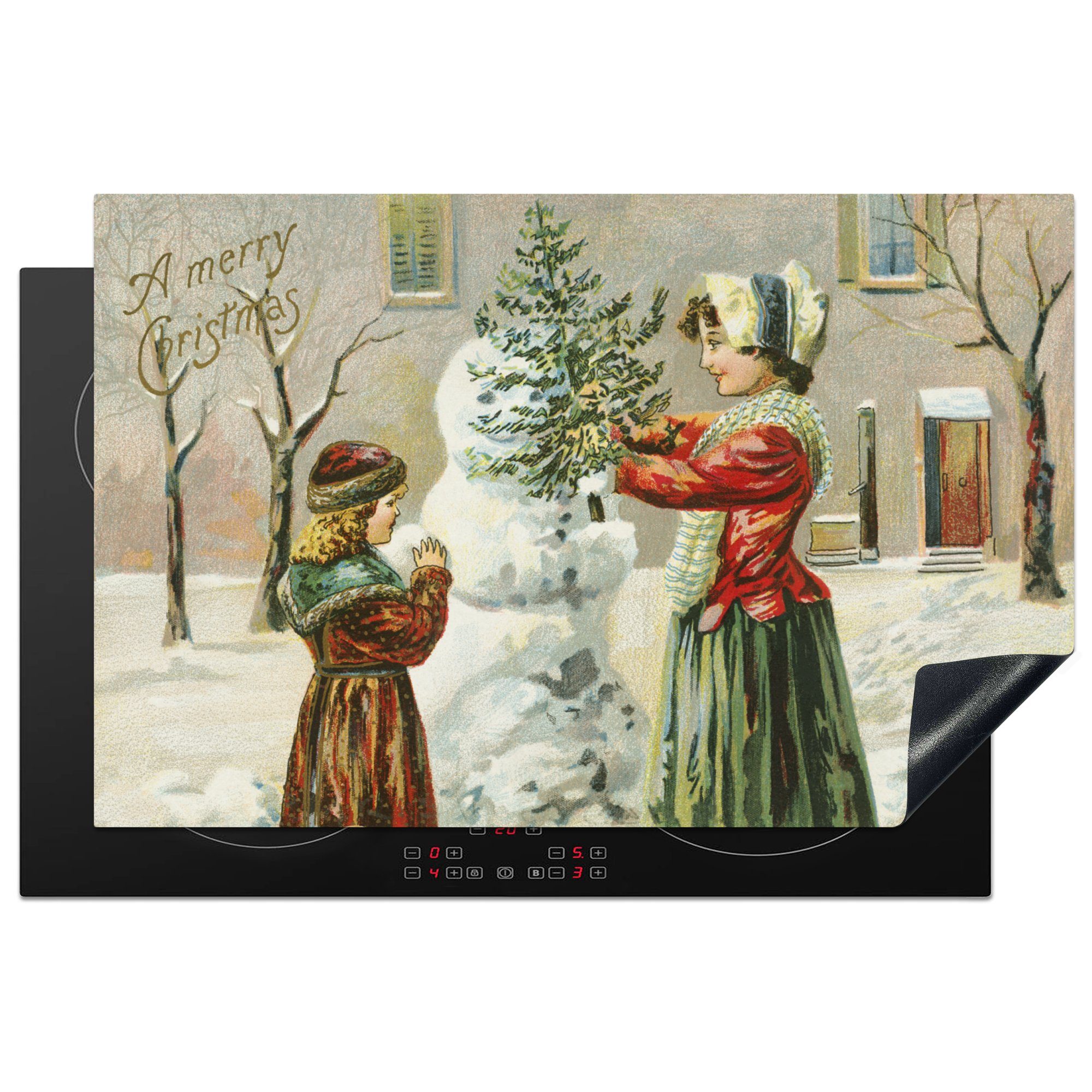 MuchoWow Herdblende-/Abdeckplatte Weihnachten - Schnee - Weihnachtskarte, Vinyl, (1 tlg), 81x52 cm, Induktionskochfeld Schutz für die küche, Ceranfeldabdeckung