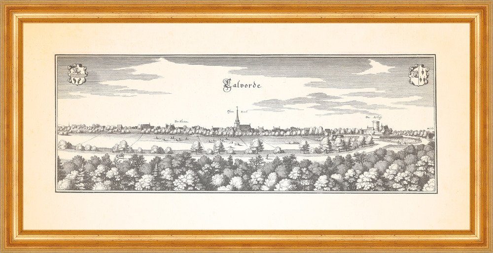 Kunstdruck Calvörde Ohre Schloss Burg Pfarrkirche Amtshaus Kupferstich Merian 048