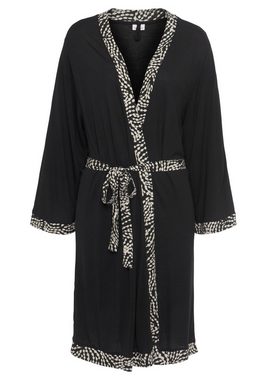 LASCANA Kimono, Kurzform, Single-Jersey, Kimono-Kragen, Gürtel, mit gemusterter Kontrastblende
