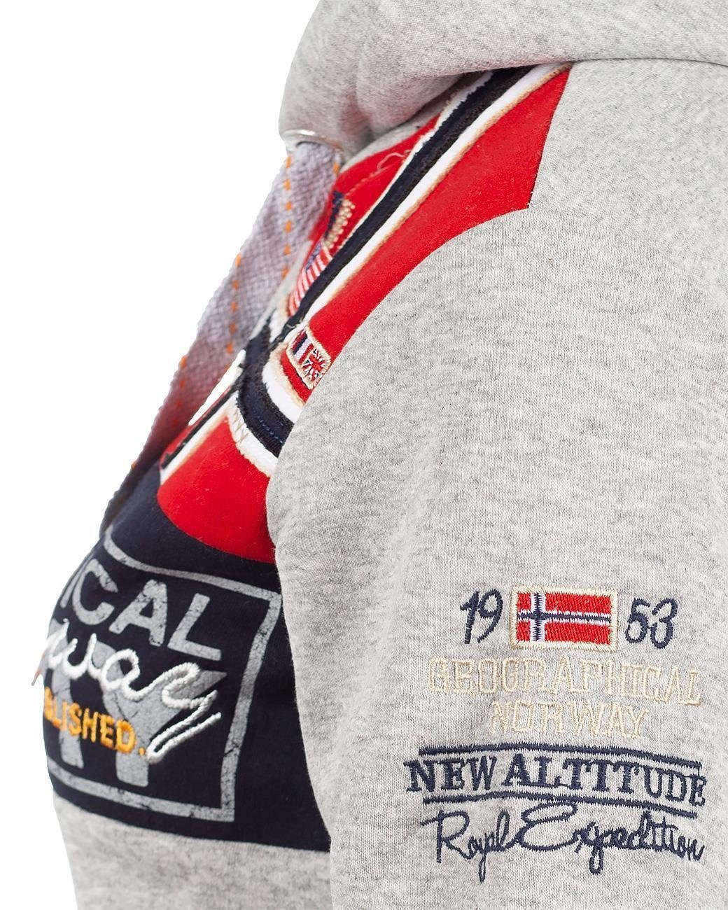 Geographical Norway Sweatjacke Damen Regular Fit Jacke baflyer mit Kapuze und Aufnähern
