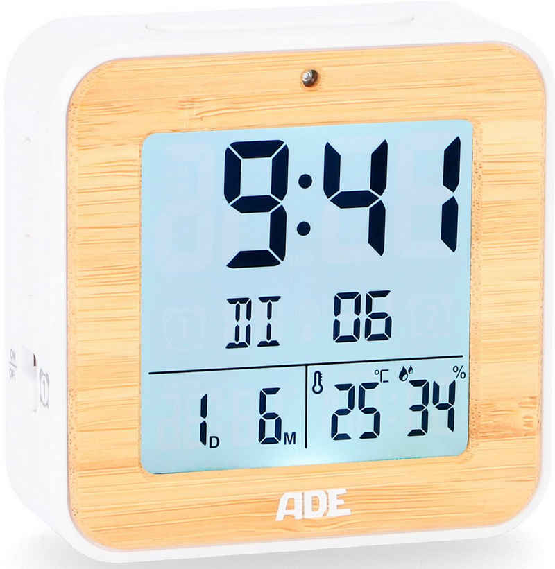 ADE Funkwecker »CK2112« mit Dual-Alarm und DCF Zeitsignal, Gehäuse mit echtem Bambus, LCD-Display & Thermometer für Innen