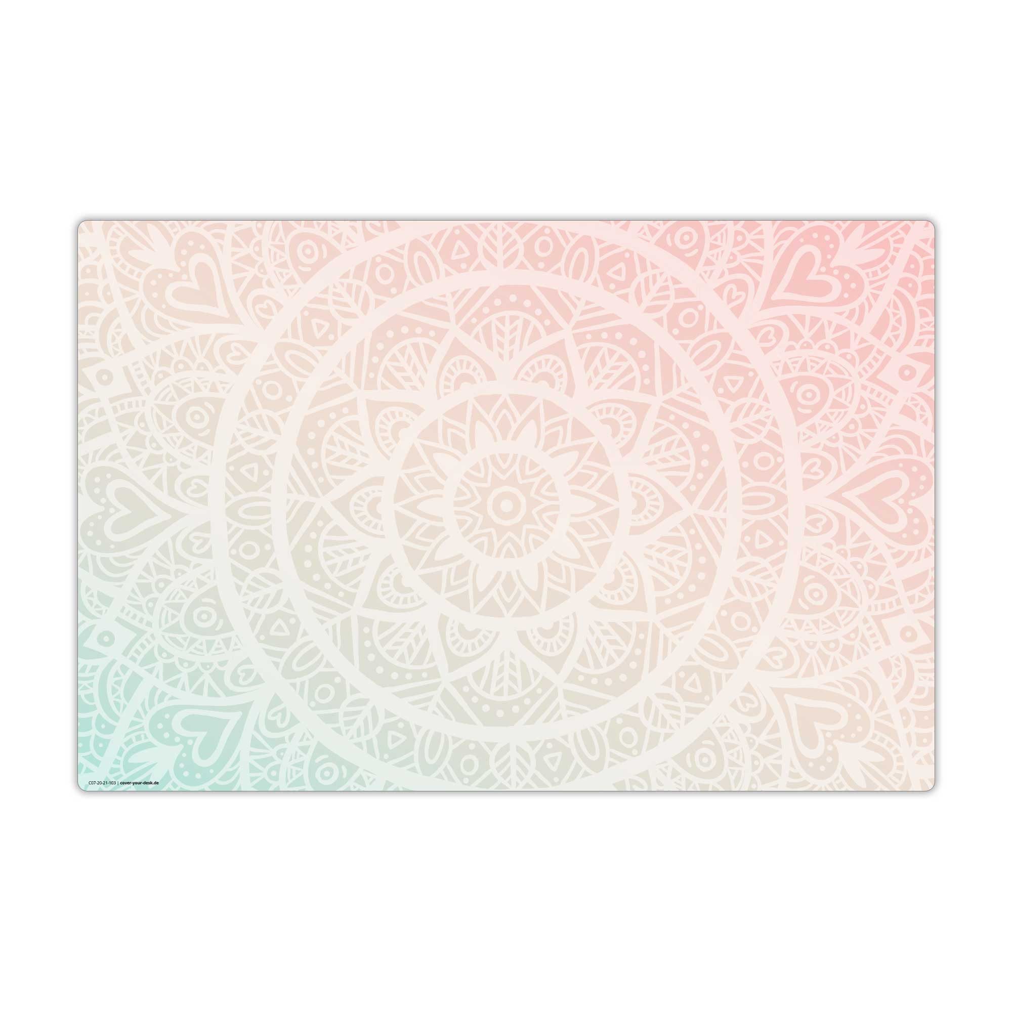 cover-your-desk.de Schreibtischunterlage Mandala rot-grün – Schreibunterlage in Premium-Vinyl in versch. Größen, (1 tlg., abwischbar, Hergestellt in Deutschland)