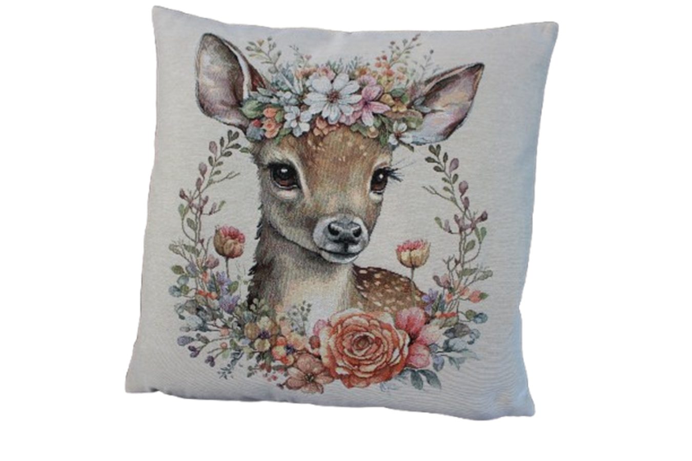 Yve! Decoration Kissenhülle Zierkissenhülle Fantasie, (1 Stück), Tiermotiv Katze, Hund oder Rehkitz mit Blumen Размер ca. 45 x 45 cm