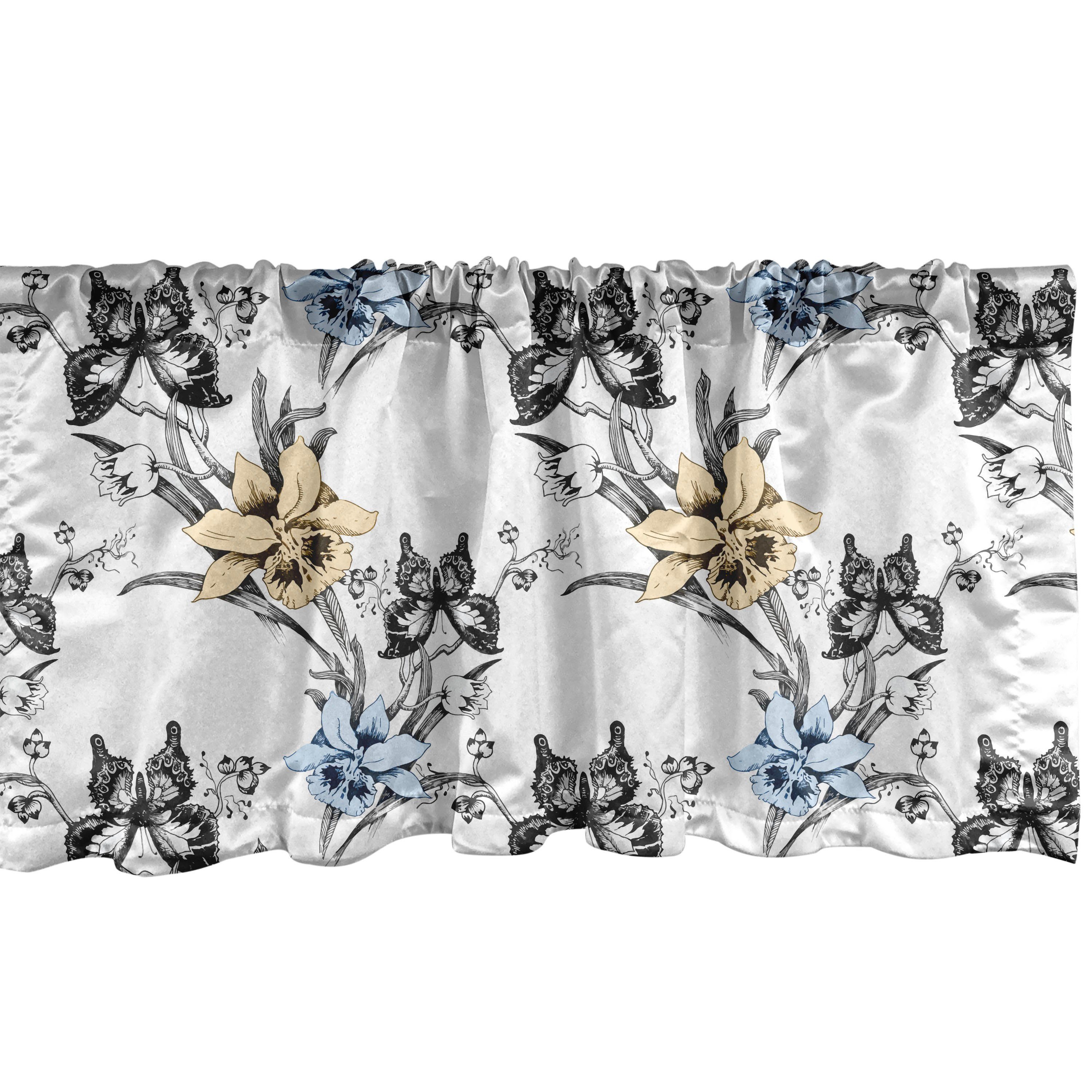 Scheibengardine Vorhang Volant für Küche Snapdragon Abakuhaus, Jahrgang Stangentasche, Schlafzimmer und Schmetterlinge mit Microfaser, Dekor