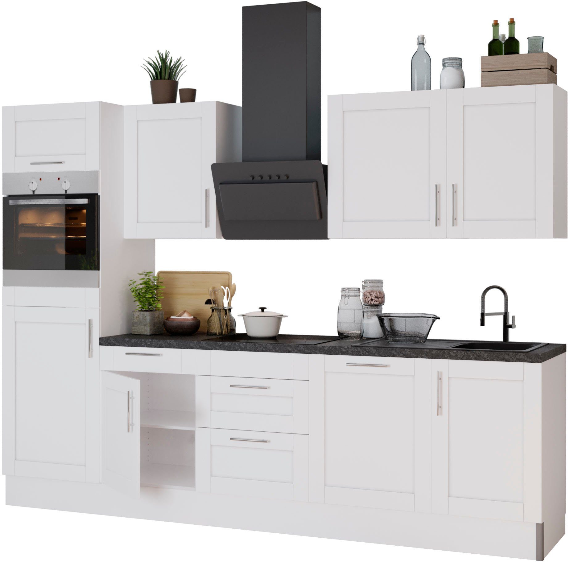 KOCHSTATION Küche KS-Ahus, Breite 280 cm,wahlw. mit E-Geräten,Soft Close Funktion,MDF Fronten