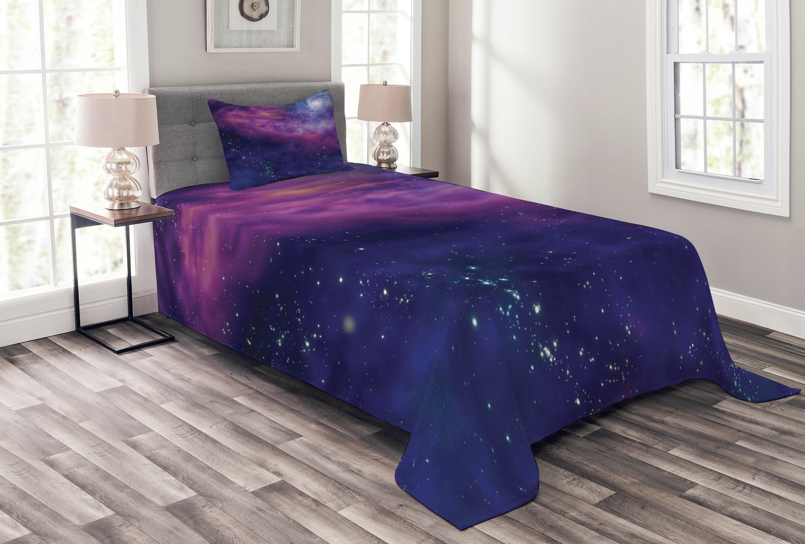 Stern Weltraum Waschbar, Nebula Kissenbezügen Abakuhaus, mit Set Galaxy Tagesdecke