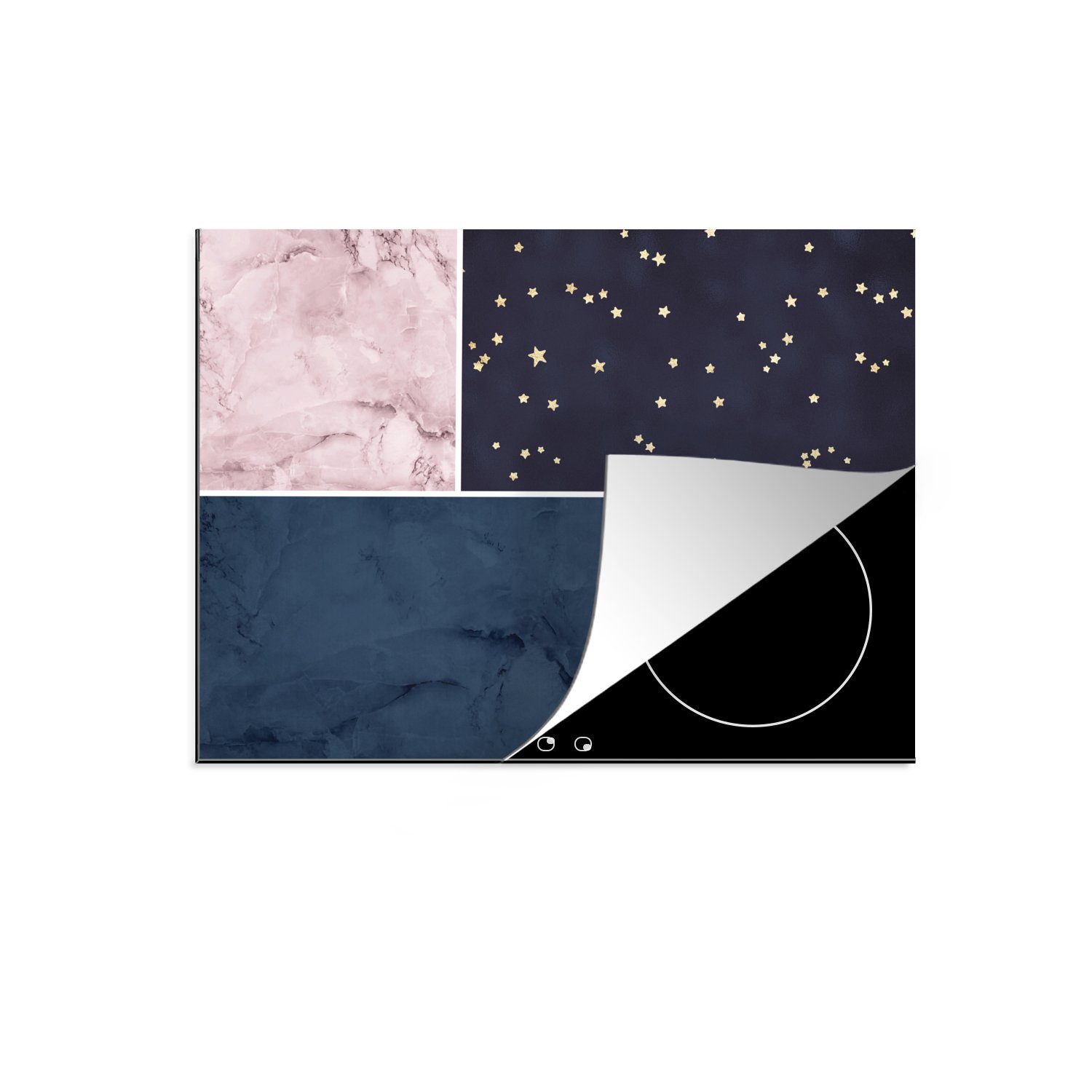 MuchoWow Herdblende-/Abdeckplatte Marmor - Blau - Rosa - Collage, Vinyl, (1 tlg), 71x52 cm, Induktionskochfeld Schutz für die küche, Ceranfeldabdeckung