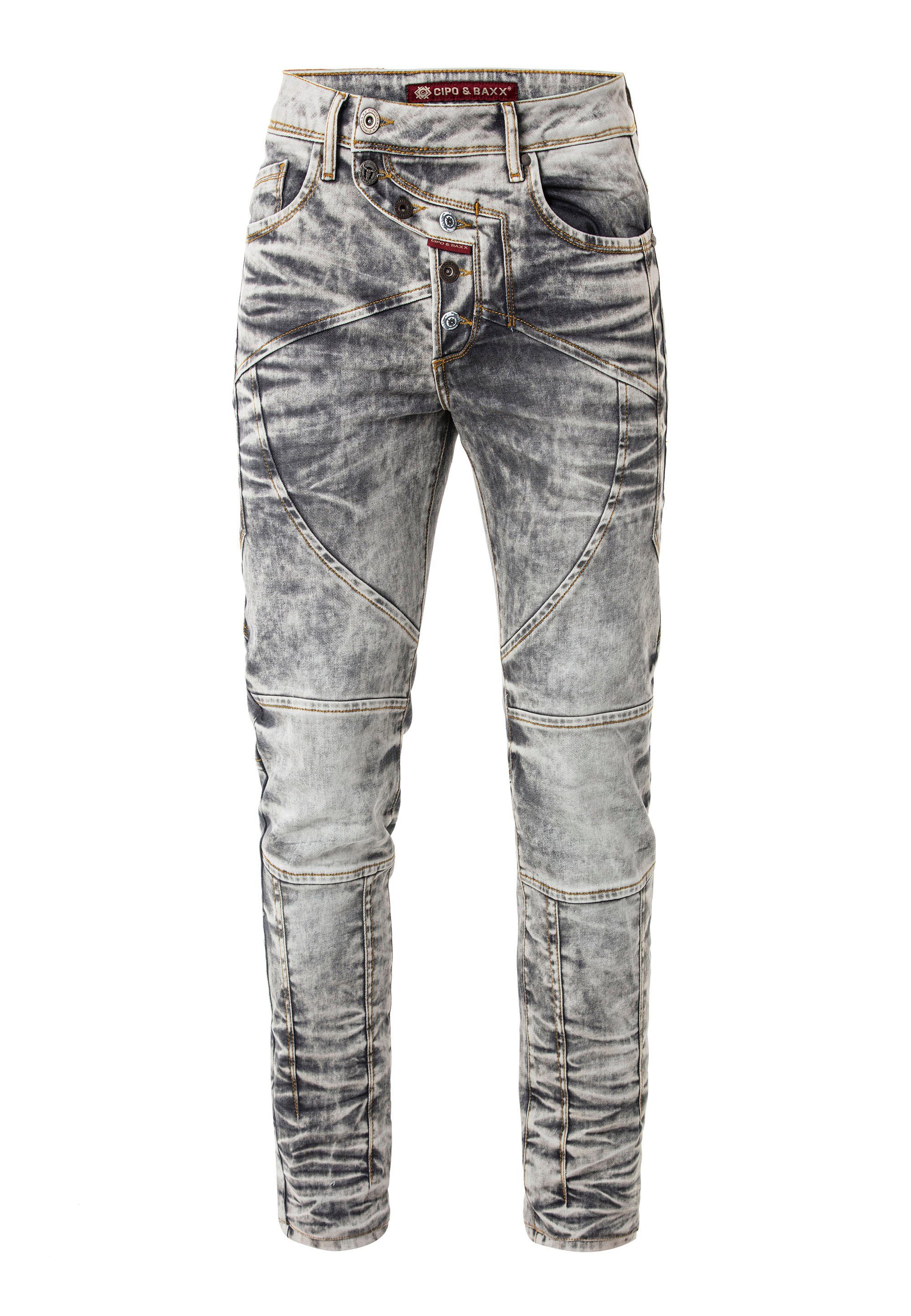 & breiten Straight-Jeans Cipo Baxx mit Ziernähten