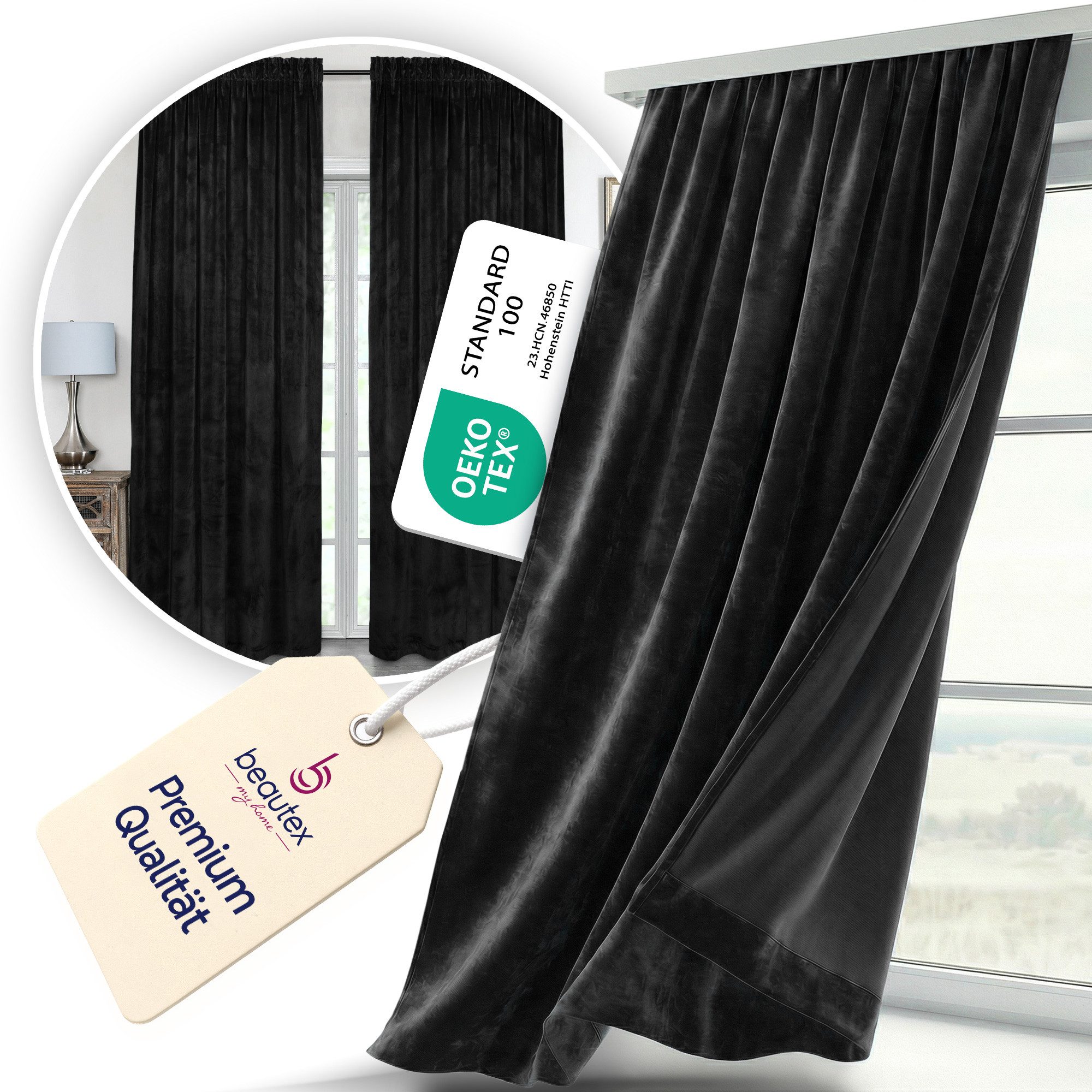 Beautex Verdunkelungsvorhang Samt Vorhang Kräuselband U-Band Gardine Velvet günstig online kaufen