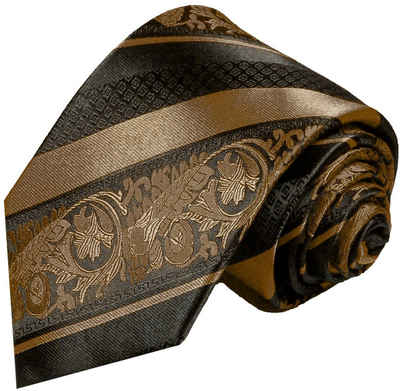Paul Malone Krawatte moderne Herren Seidenkrawatte barock gestreift 100% Seide Breit (8cm), braun 2033