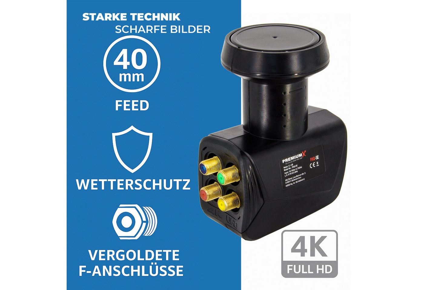 Thumbnail - PremiumX Quattro LNB PXQ-SE Black Edition SAT Multischalter-Betrieb Monoblock-LNB