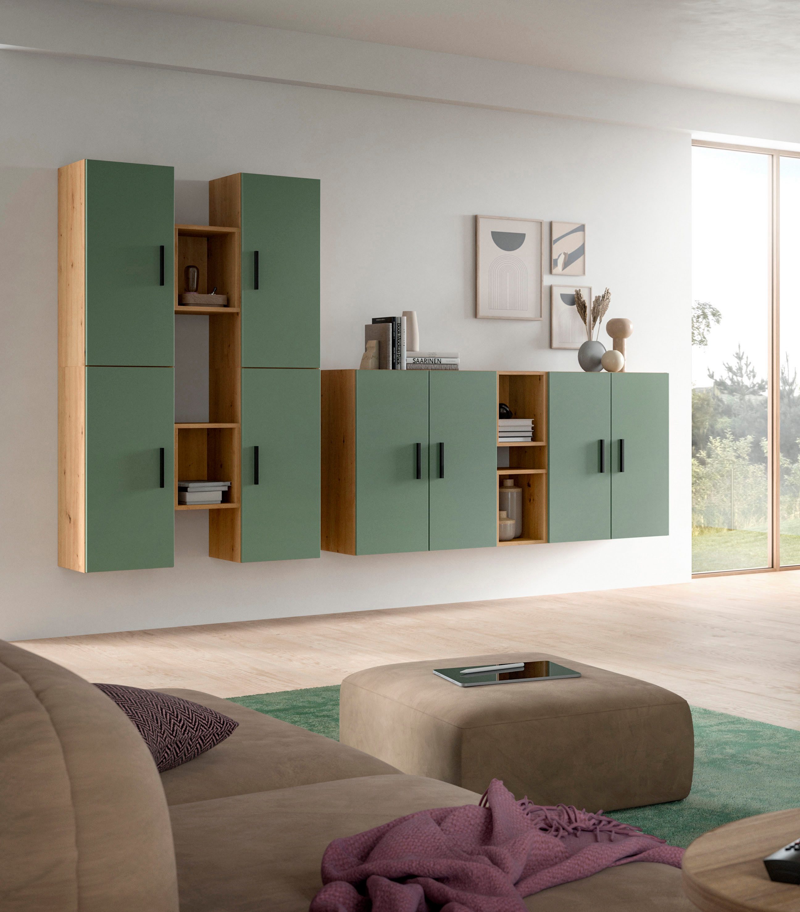 Home affaire Schrank-Set ENESTE, 12-teilig, in verschiedenen Farben, individuell kombinierbar, (4-St., verschiedenste Kombinationmöglichkeiten, stehend oder hängend), Stauraumelement, Kombination, Wohnkombination, Schrankwand, Lowboard