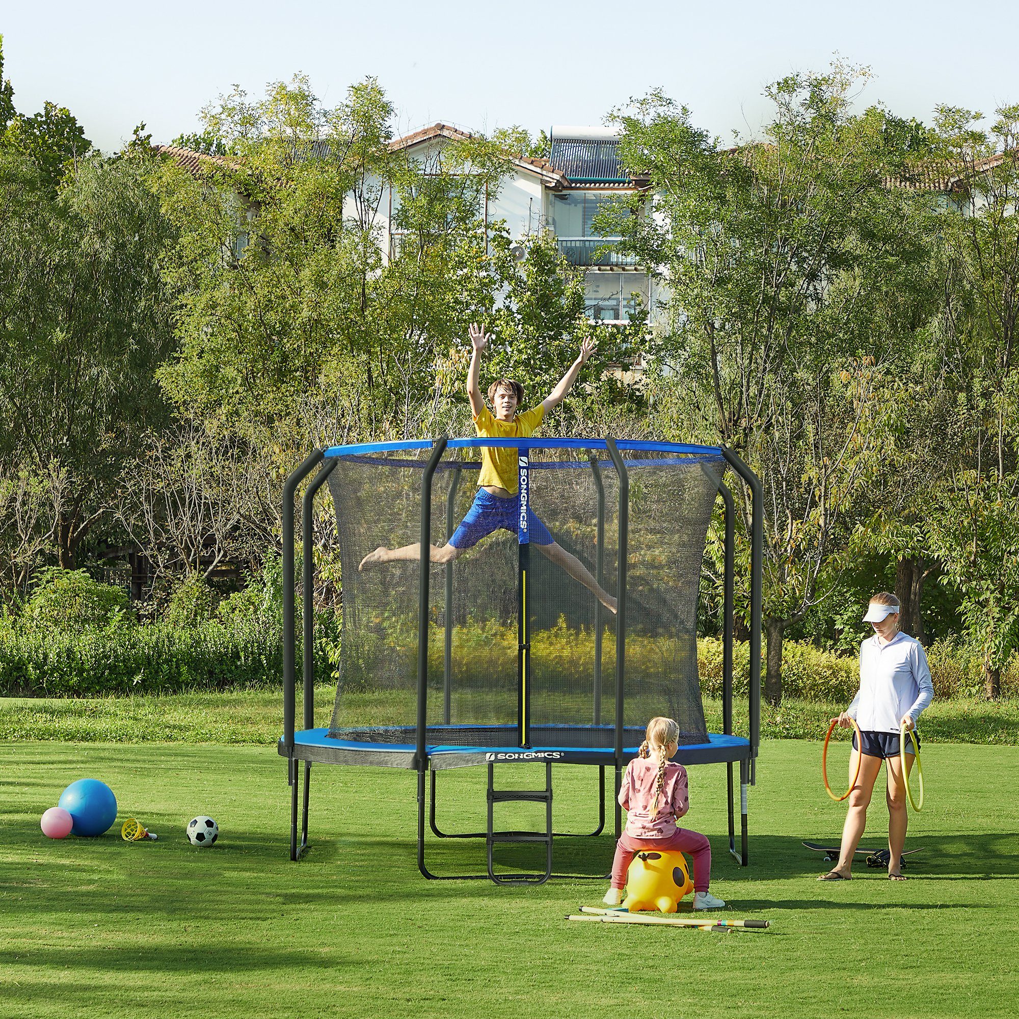 SONGMICS Gartentrampolin Ø 305/366 cm Trampolin, Ø 305 cm, gepolstertes Gestell