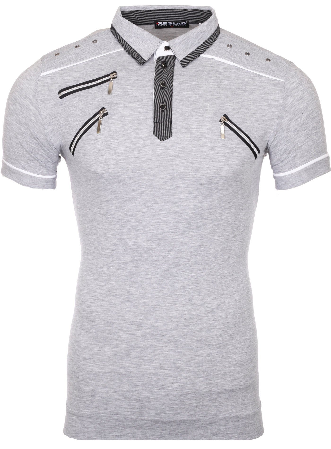 Style Polo Reslad T-Shirt Style (1-tlg) Herren Poloshirt grau Zipper Zipper Reslad RS-5028 Shirt Poloshirt
