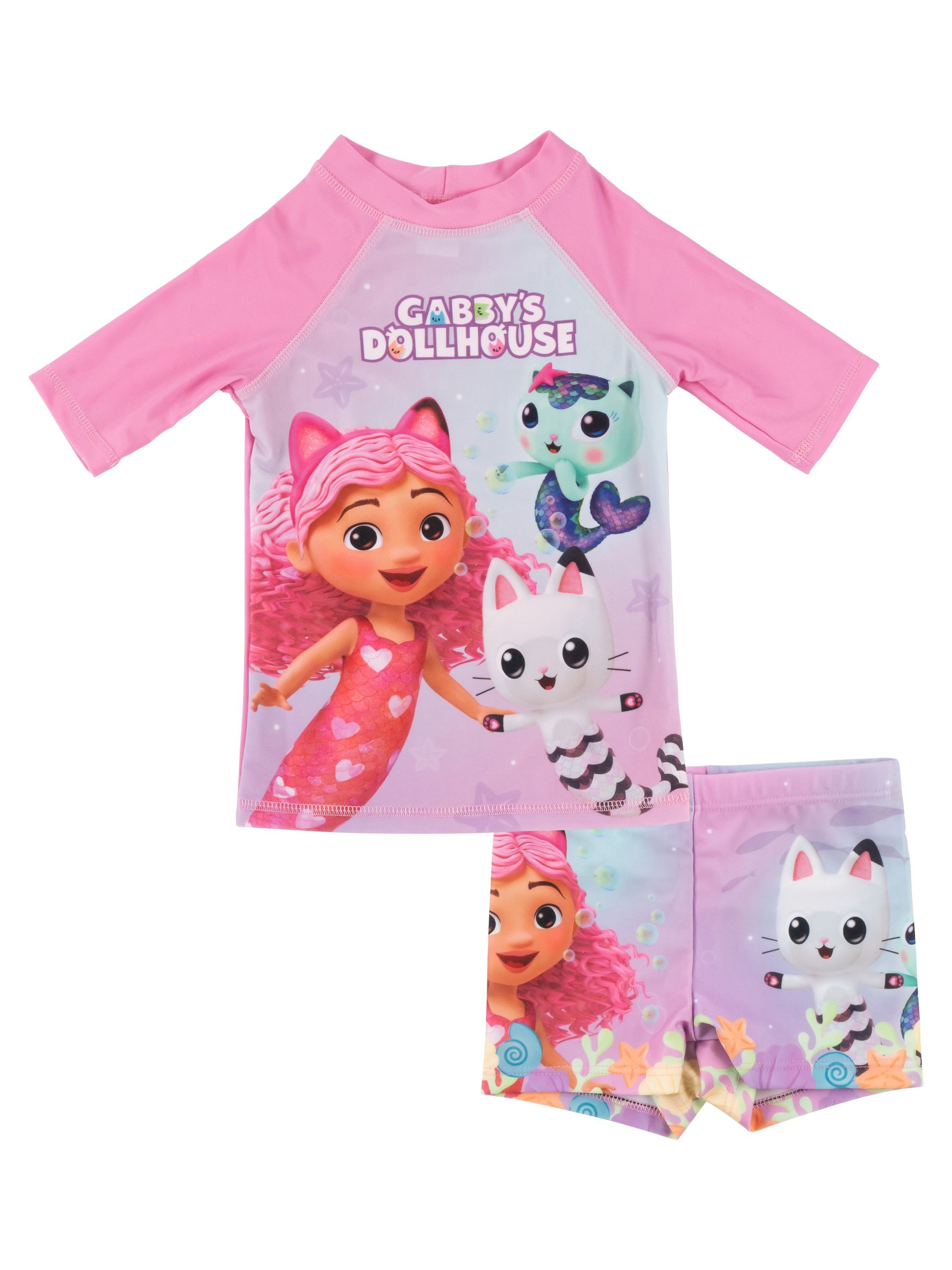 United Labels® Badeanzug Gabby's Dollhouse Schwimmset UV-Schutz 30 Badeanzug Badeset Shirt Hose