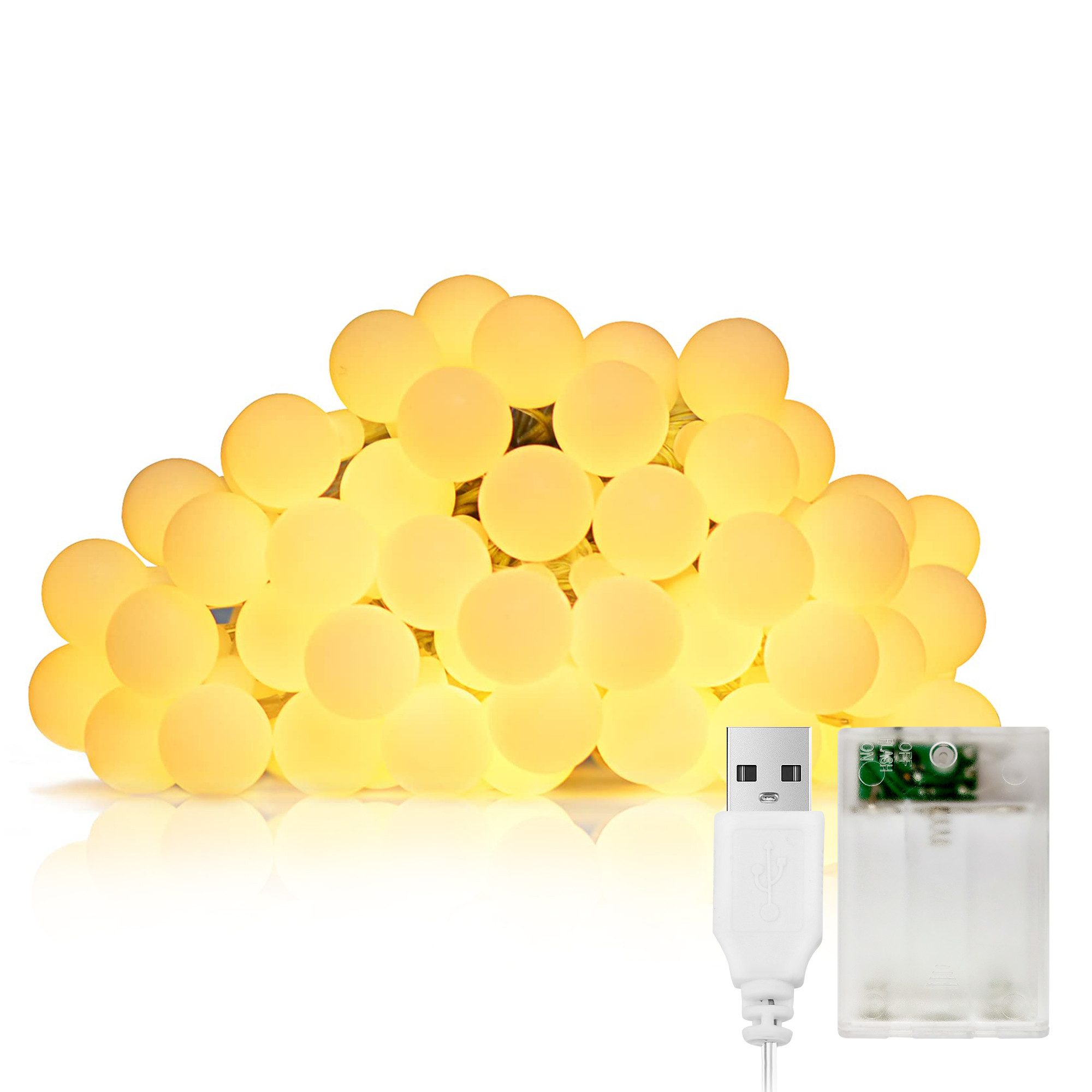 LOHAS-LED LED-Lichterkette Kugel-Lichterkette mit 40 LED-Kugeln IP65 wetterfest, 40-flammig, Gesamtlänge 4+1 m, Batterie- & USB-Betrieb