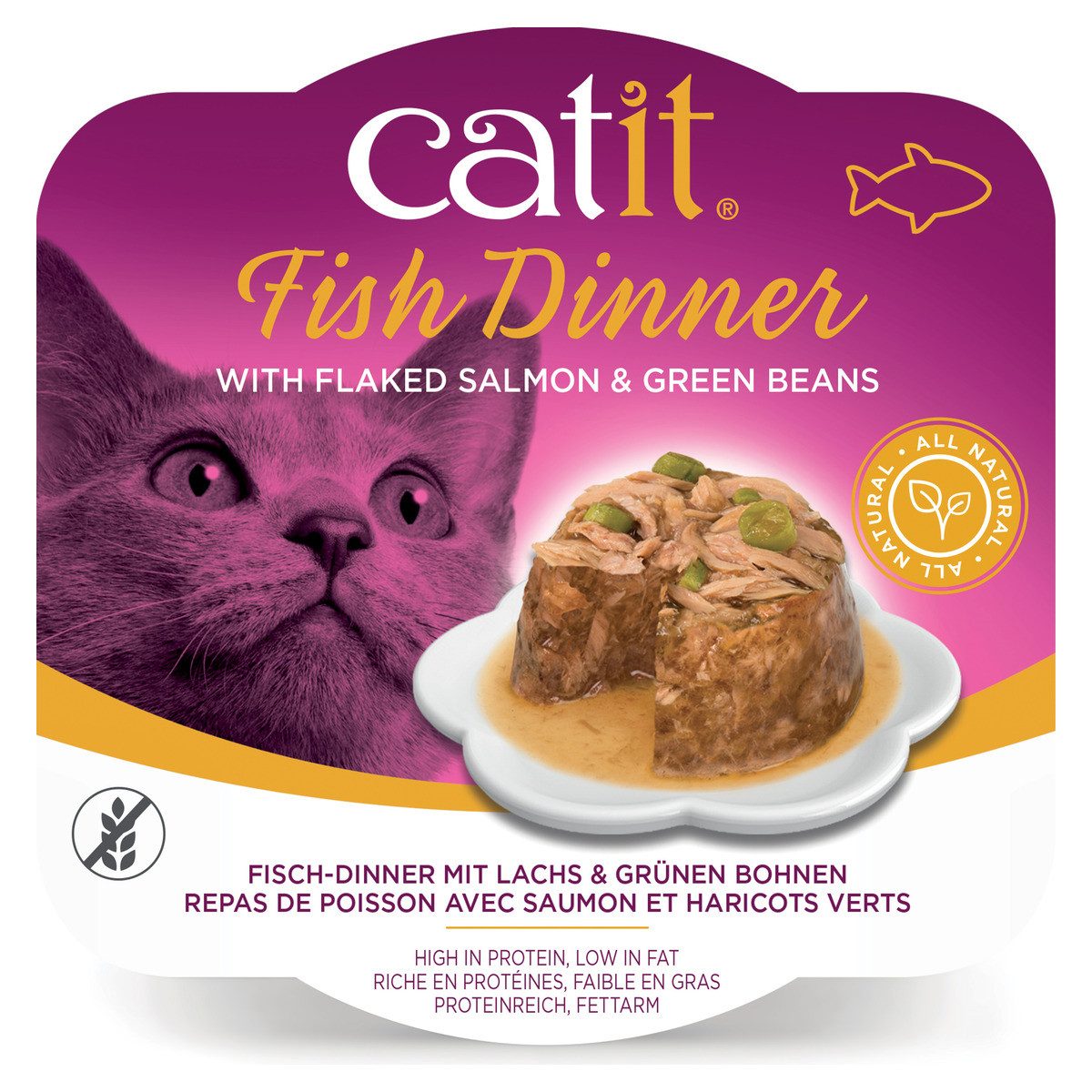 Catit Dinner Fisch mit Lachs & grünen Bohnen 80 g, Nassfutter für: Katze