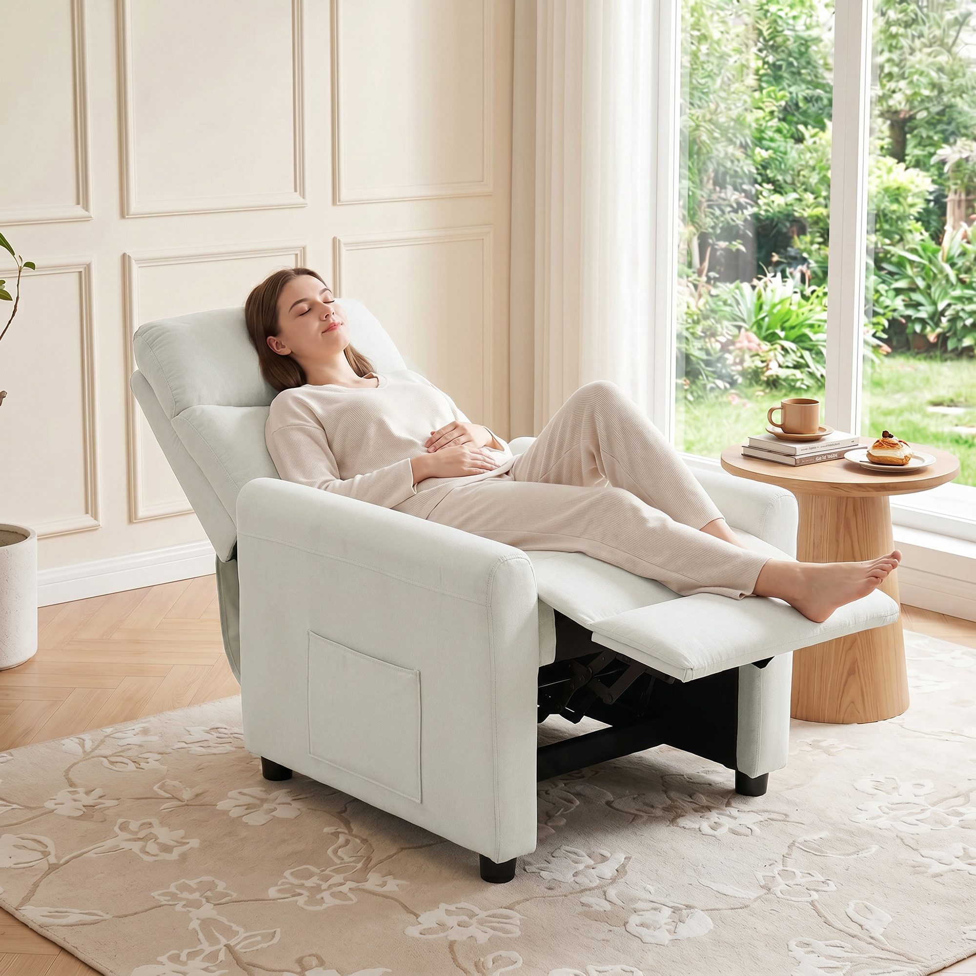 HOMCOM Relaxsessel Fernsehessel mit Liegefunktion, TV Sessel mit Taschenfedern (Set, 1-St., 1), 135° Liegefunktion, Seitenfächer, 5-Min.-Aufbau