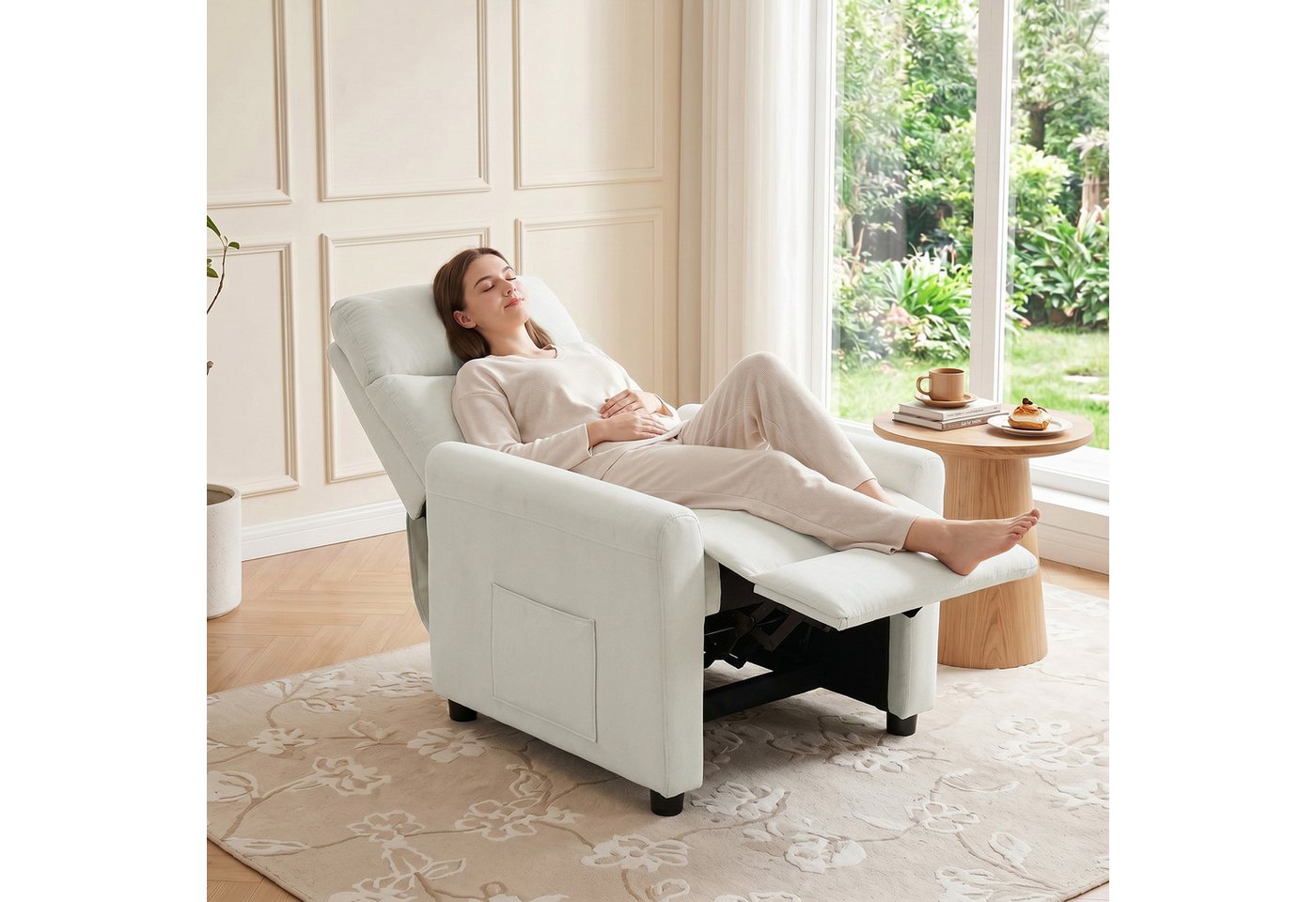HOMCOM Relaxsessel Fernsehessel mit Liegefunktion, TV Sessel mit Taschenfedern (Set, 1-St., 1), 135° Liegefunktion, Seitenfächer, 5-Min.-Aufbau