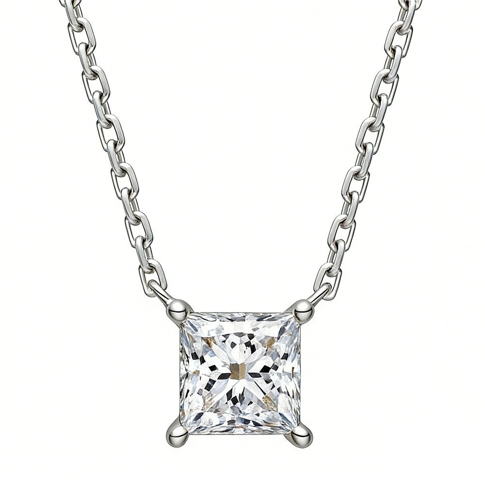 Goldkette 18K Gelbgold Collier 0.25 ct Prinzess-Diamant IGI