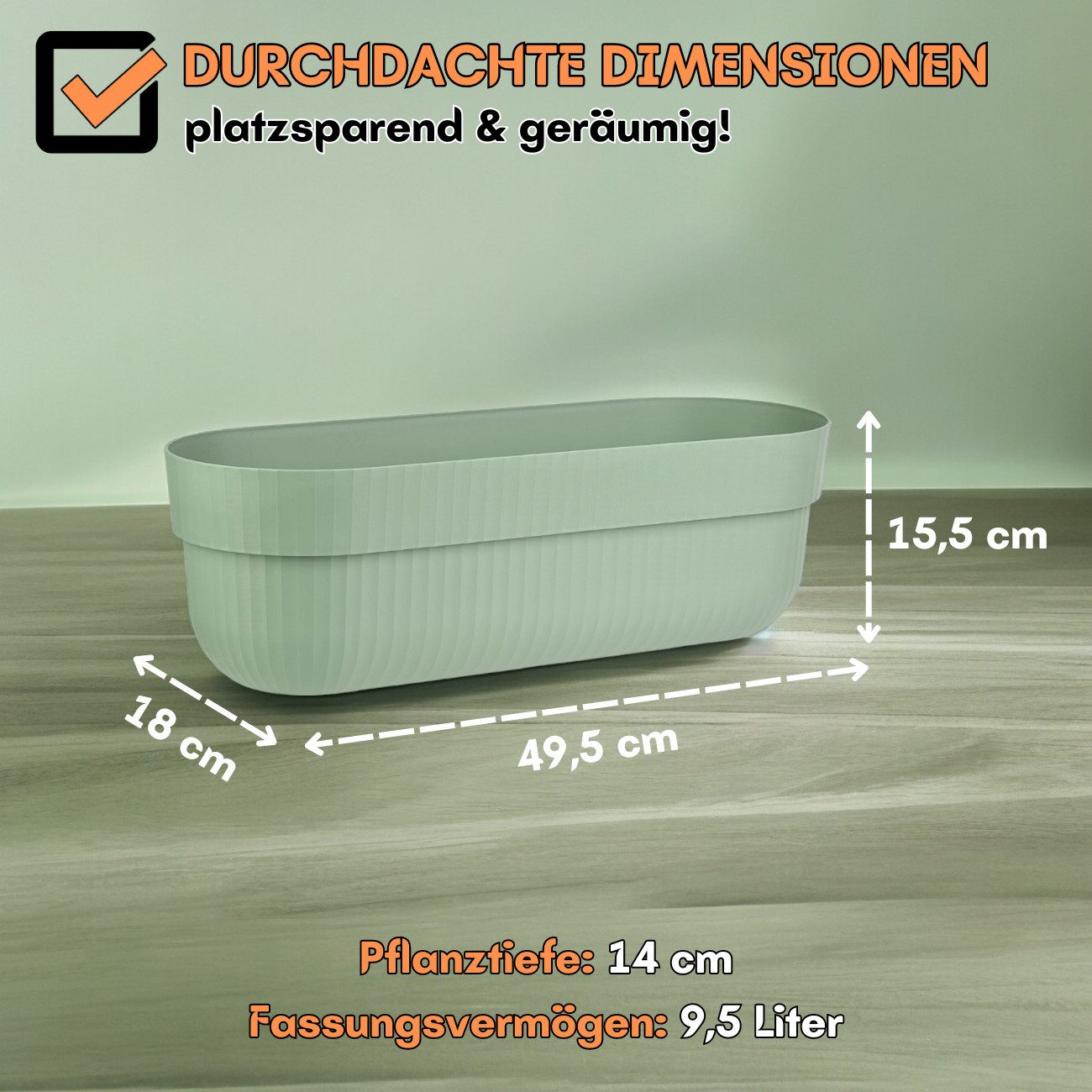 Engelland Blumenkasten mit Wasserspeicher/Drainagesystem und Abstandshalter (Vorteils-Set, 3 St), Blumentopf, 50 cm, PP-Kunststoff, Balkonkasten, länglich, form – Bild 5 von 5