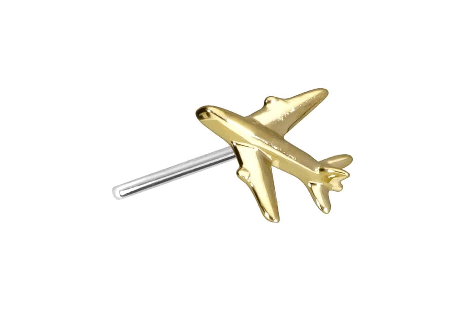 Piercing-Set 14 Karat Gold Aufsatz mit Titan Push Pin FLUGZEUG