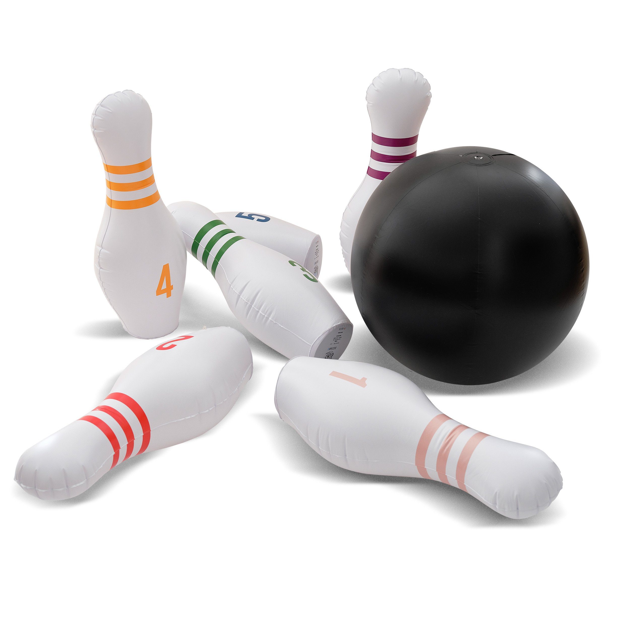 Ocean5 Spiel XXL Bowling-Spiel Aufblasbares Kegeln-Set, Familienspiel, für Kinder - 1 Ball mit 6 Pins