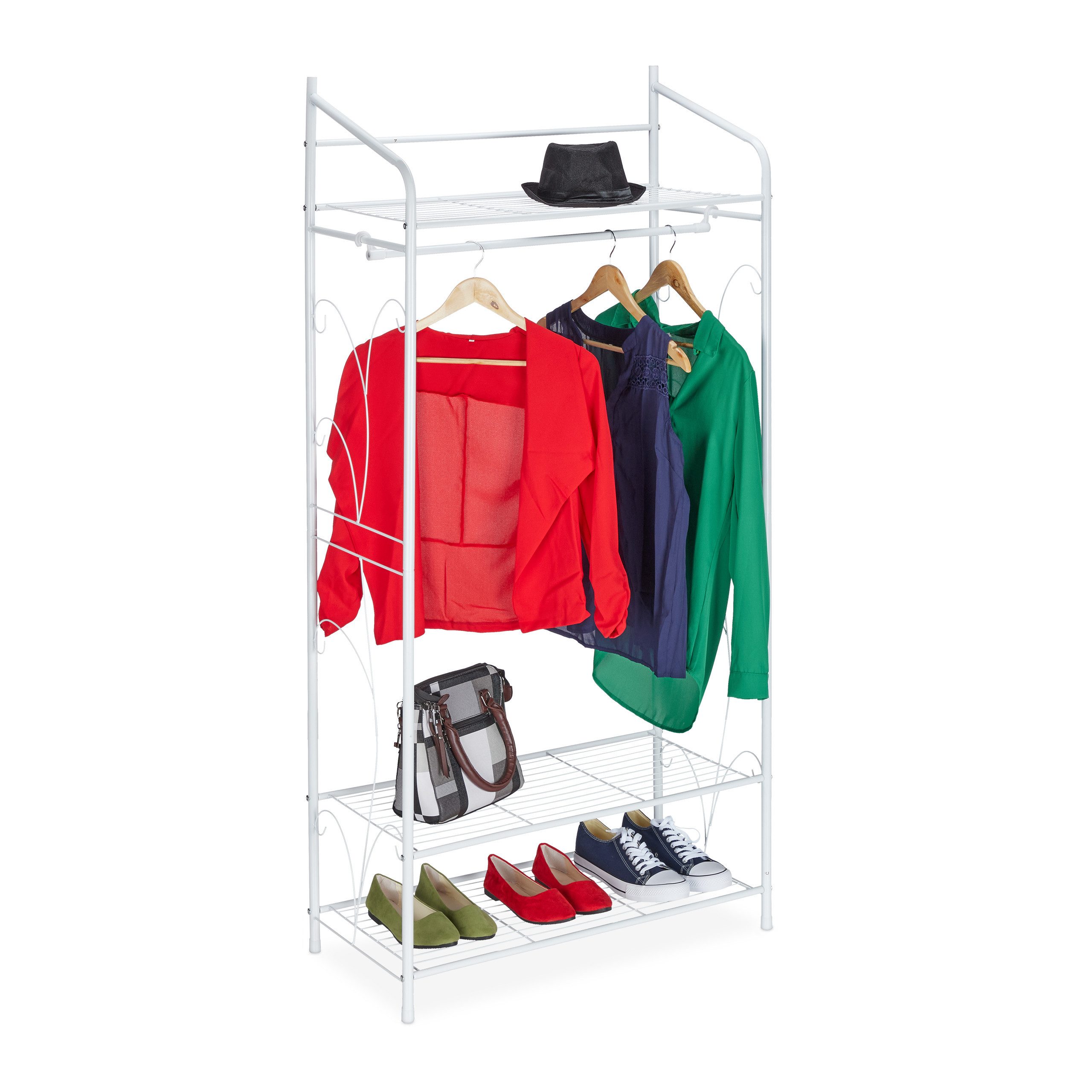 relaxdays Kleiderständer mit 3 Ablage, Weiß günstig online kaufen